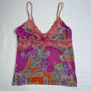 Jon Quil In Bloom Y2K Lace Trim Cami Tank Size S Fairy Whimsical Leopard